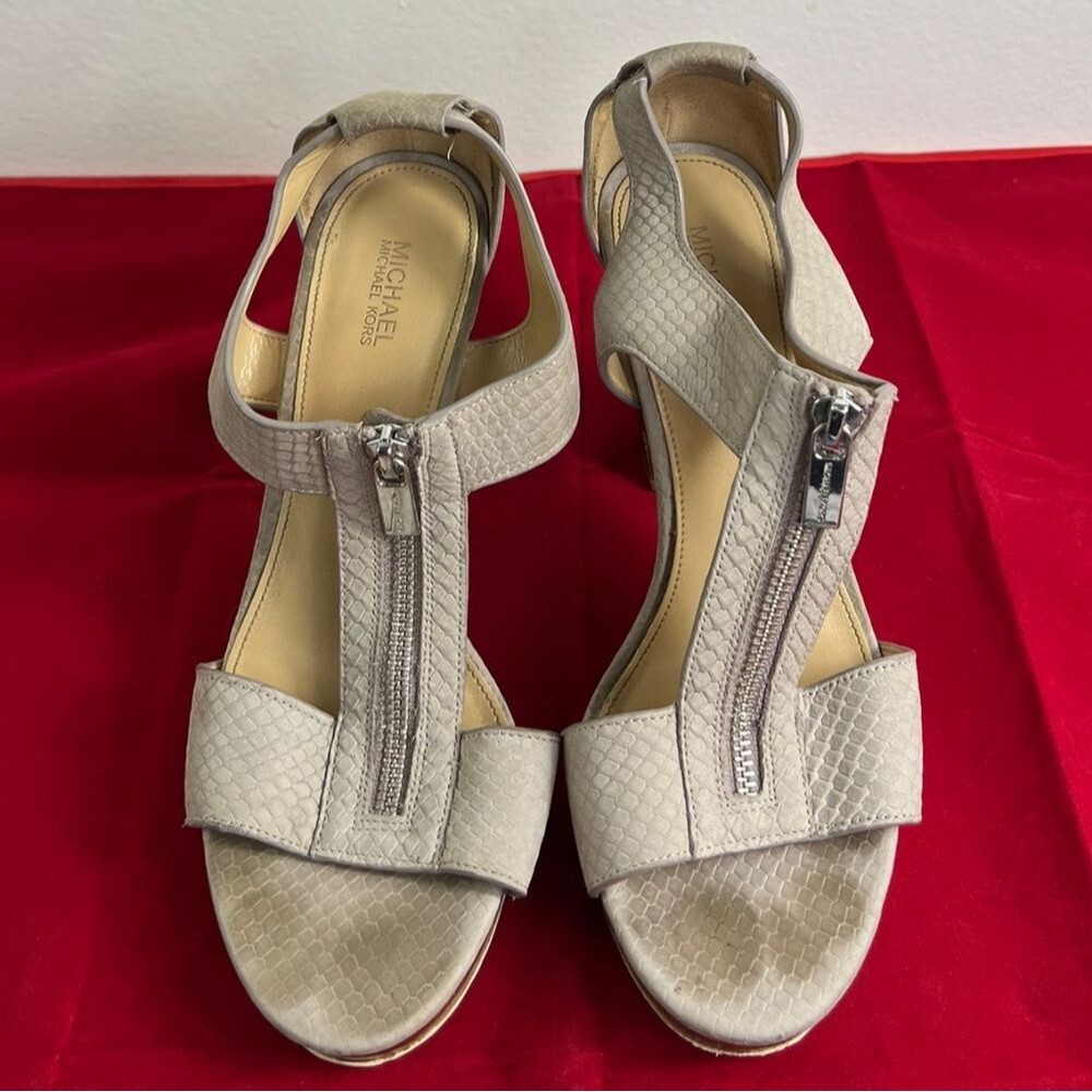 Michael Michael Kors Berkeley Snakeskin Leather T-Strap Platform Sandals, 8 - Picture 6 of 14
